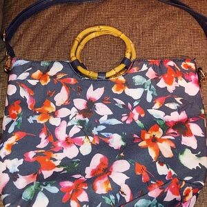 Floral Women's Bag with Bamboo Handle